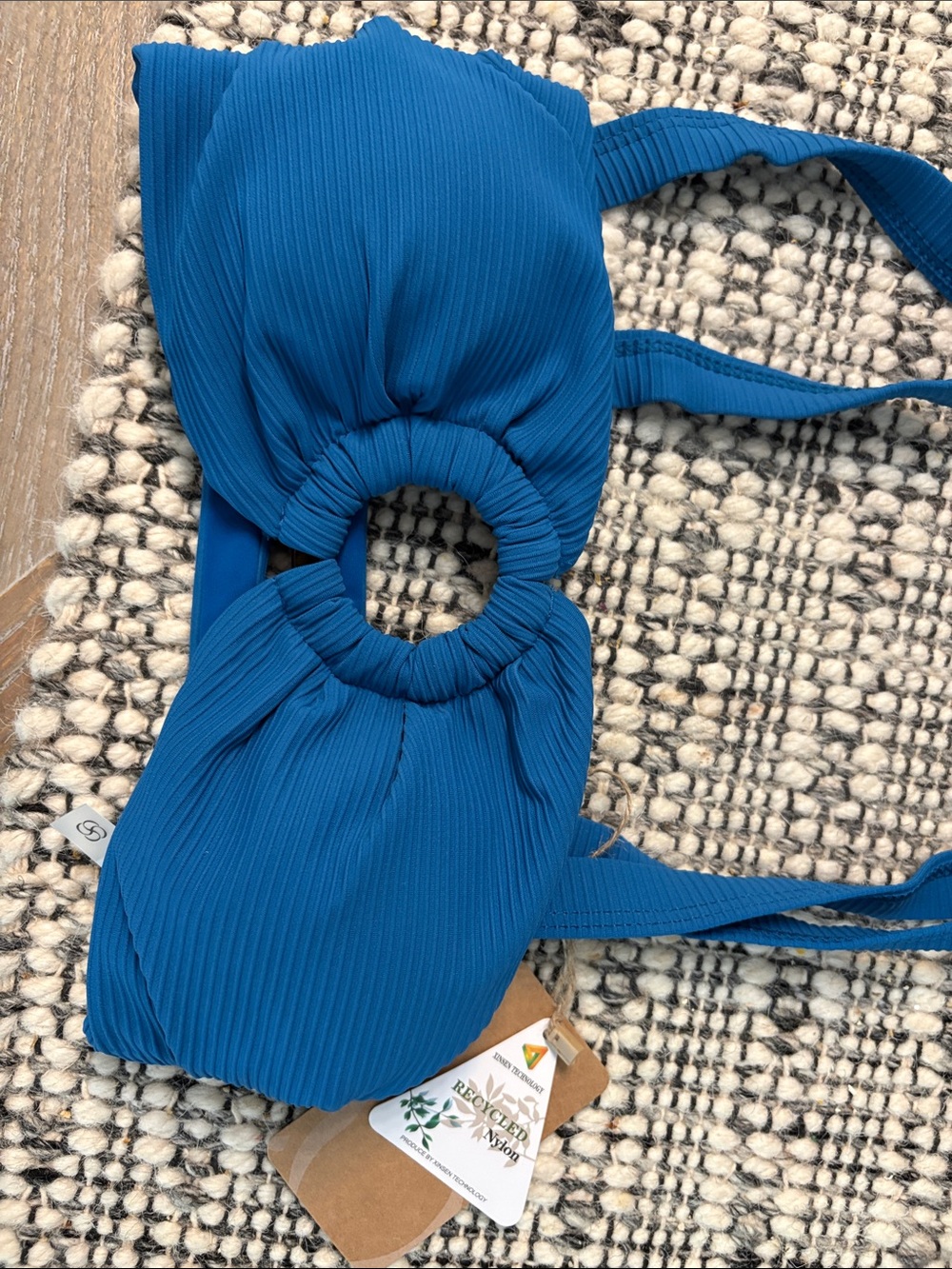 Blue Ribbed Ring-Front Bikini Top - Women Swim Bikini